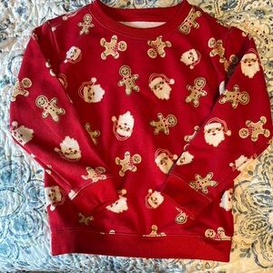 Festive Red Holiday Sweatshirt with Santa and Gingerbread